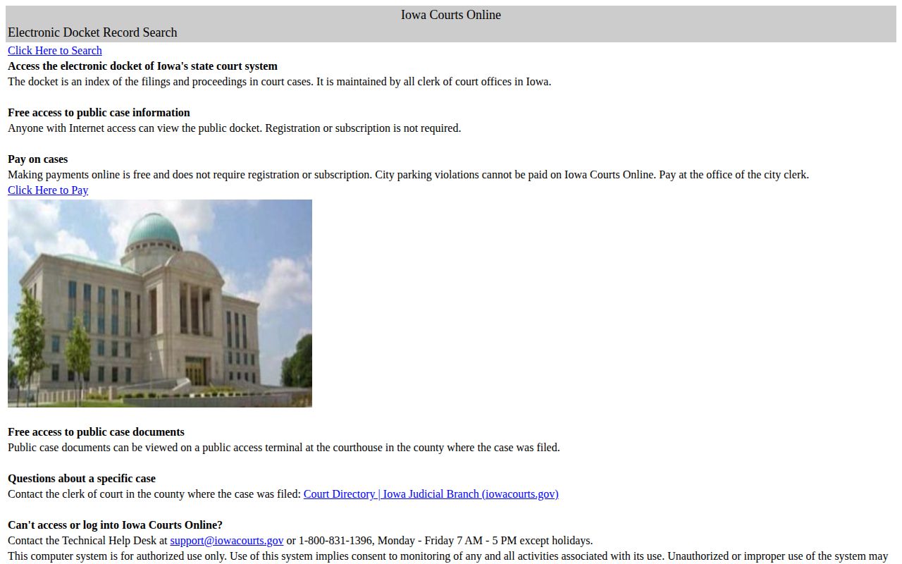Cass County warrant and court record search interface